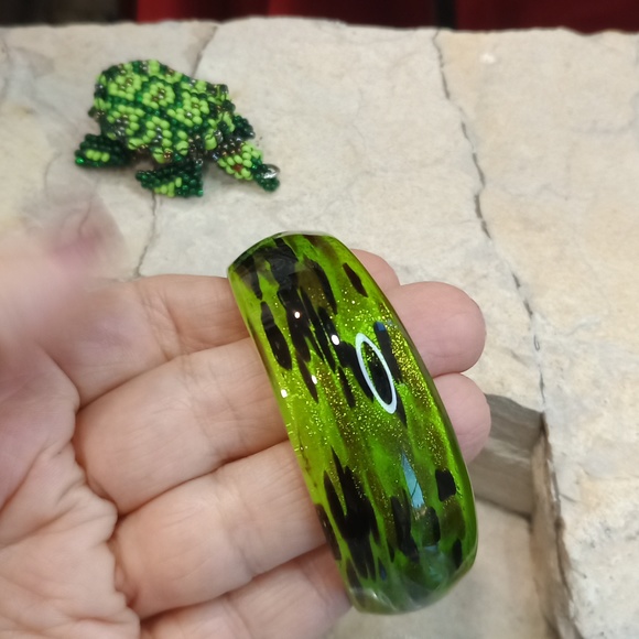 Murano Hand Crafted Green Gold Dust Glass Bangle Vintage - Picture 5 of 5